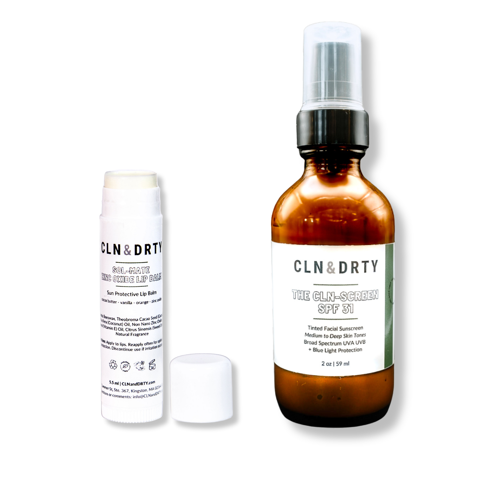 Sun Smart Skincare Set - CLN-Screen Tinted Mineral Sunscreen SPF 31 + Sol-Mate Zinc Oxide Lip Balm
