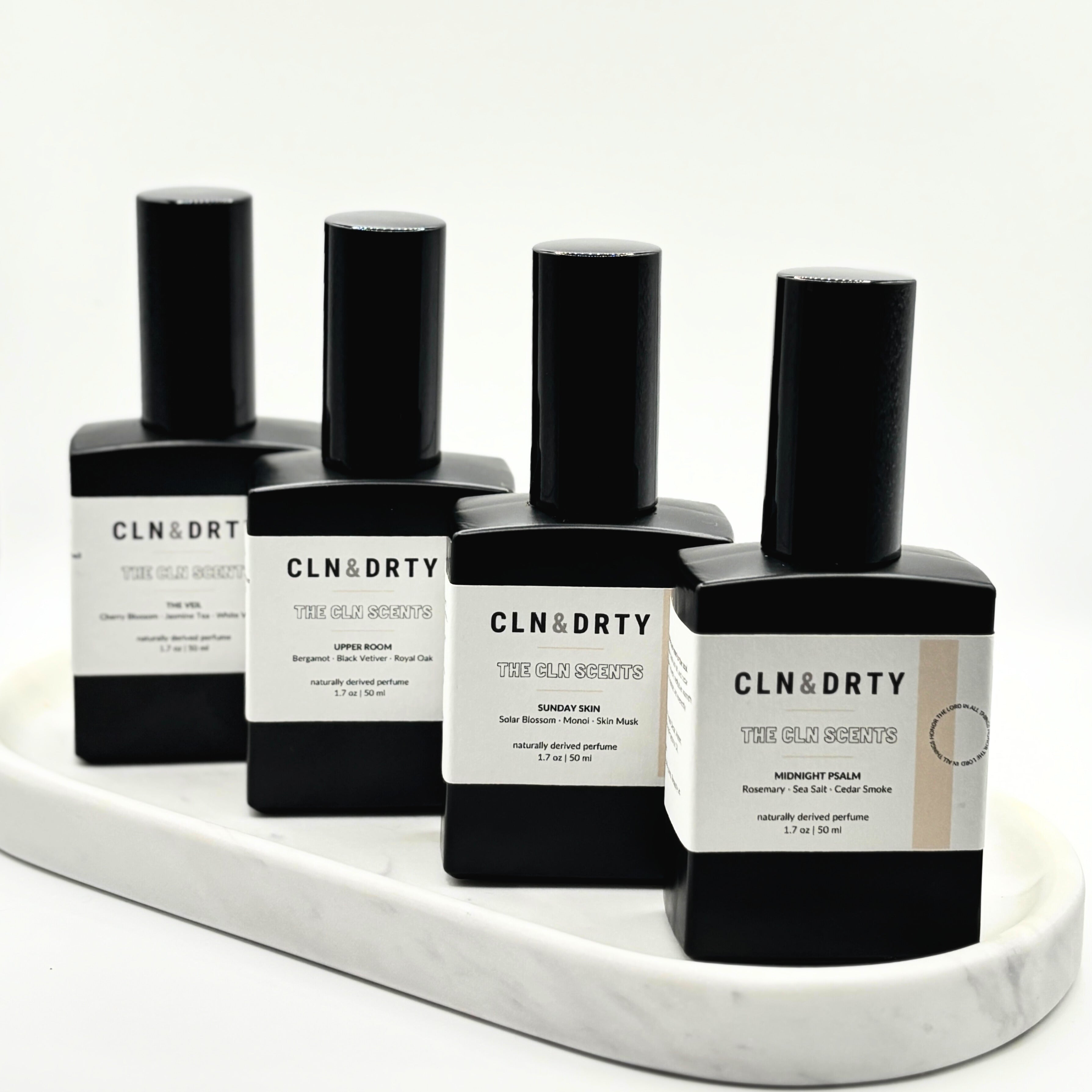 4-Piece Full Size Naturally-Derived Perfume Set | Sunday Skin • Upper Room • Midnight Psalm • The Veil